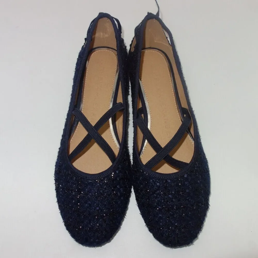 NEW Athena Alexander Blue Tweed Strap Ballet Flat Shoes Saint Paul Women's 7.5